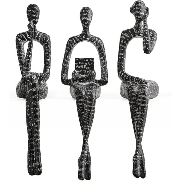 Modern Abstract Art Figurines Black Thinker Sculpture for Bookshelf Desk - Picture 1 of 7